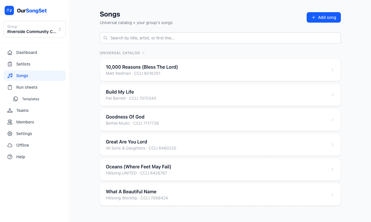 A shared song catalog
